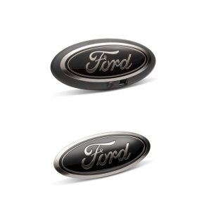 Ford Super Duty Emblem Kit - Front + Rear - Ford Racing - Oval Emblem w/Camera, Smoked Chrome - Black - `20-`22